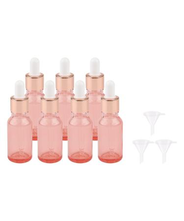 Kesell 7 Pack 20ml Pink Dropper Bottles Empty Refillable Glass Sample Vials Essential Oils DIY Perfume Skin Care Essence Blends Liquid Travel Container With Rose-Gold Cap And 3 Funnels 20ml-7pcs