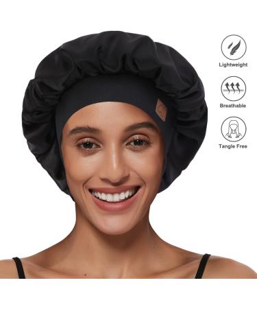 Satin Silk Hair Bonnet for Women - Adjustable Sleep Cap for Curly Hair | XS-XL Black - Buy Online on GoSupps.com