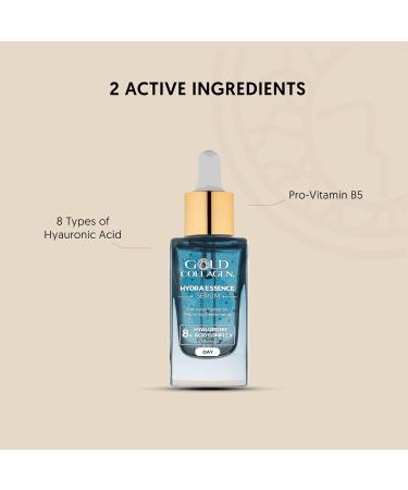 GOLD COLLAGEN Hydra Essence - Daily Moisture Hyaluronic Acid Serum for Face & Neck Repairing & Plumping Effect for Smoother Skin - Face Serum for Skincare Helps Reduce Fine Lines & Wrinkles 30 ml - Buy Online on GoSupps.com