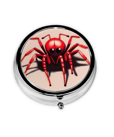 Cute Little Red Spiderround Pill Box 3 Compartments Round Pill Box Organizer for Purse Or Pocket &*Portable Travel Pill Box