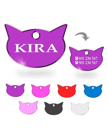 Ibera Gifts - Katzenmarks Katzkopf personalized with engraving for small to large cats - Plaque collar name tag medallion dog brand engraved purple