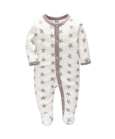 Baby Pajamas Sleep Rompers Sleeping Bag Size56 62 68 Cotton with Feet with Buttons for Young Girls Newborn 0-6 Months Grey Star M
