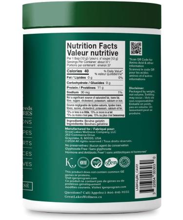 Great Lakes Wellness Beef Gelatin Powder for Culinary Needs - Perfect for Gummies Marshmallows Desserts and more - Unflavored - Grass-Fed Kosher Keto Non-GMO - 16oz (454g) - Buy Online on GoSupps.com