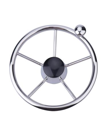 11 inch Sport Boat Steering Wheel Stainless Steel 5 Spoke 25 Degree Destroyer Style with Knob & Center Cap