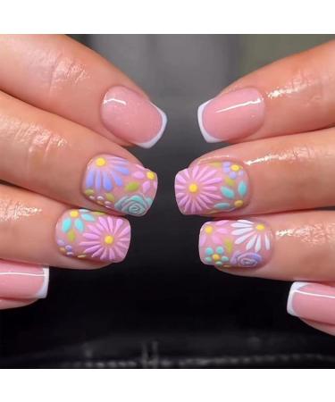 24Pcs/Box Fake Nails Press on Short Reusable with Designs Set French Artificial Wearable Fake Nail Stick-on Nails Tips Press on Nails for Wide Nail beds Long Length Cute Designs Summer - Buy Online on GoSupps.com