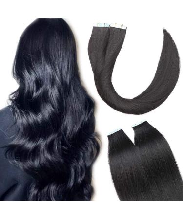 Elailite 20 pieces tape in extensions real hair tape extensions hair extension invisible real hair extensions tape smooth Remy Real Human Hair 60cm 50g #01 Pechschwarz