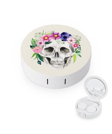 Bagea-Ka Sugar Skull Day of The Dead Pattern Contact Lens Case Box Eye Care Kit Holder Mirror Box with Tweezers Remover Tool Solution Bottle for Outdoor Travel & Home
