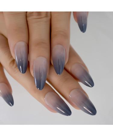 Blue Ombre Gradient Medium Almond Press On Nails - 24 PCs Glossy Acrylic Full Cover with Stickers - Professional Quality eCommerce International Shipping - Buy Online on GoSupps.com