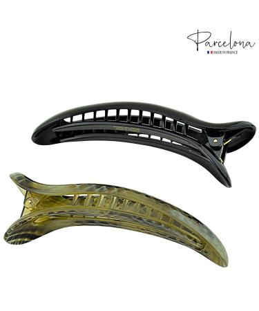 Parcelona French Oval Slider Black & Olive Green Large 4.75 Celluloid Hair Claw Clips Set for Girls & Women - Buy Online on GoSupps.com