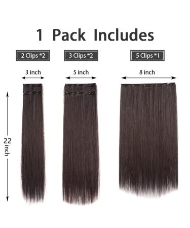 Dark Brown Clip in Hair Extensions 22 Straight Synthetic Hair Piece for Women - 5PCS Set - Buy Online on GoSupps.com