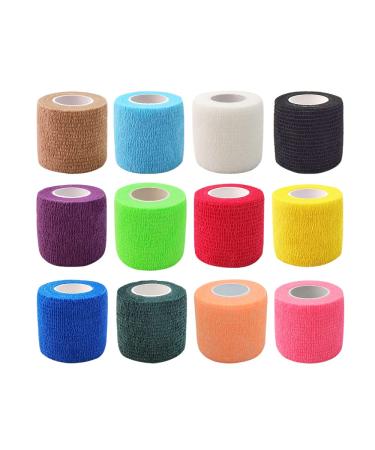 12 Pack-2x5Yards MINGYUE Self Adhesive Bandage Wrap Athletic Tape Sports Tape Wrist and Ankle Wrap Tape Cohesive Bandage for Vet Wrap(12 Colors) 12rolls 12 Colors