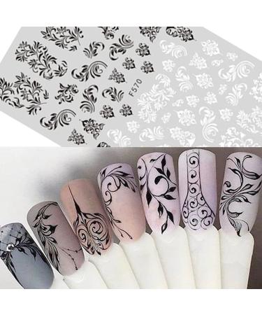 French Black and White Lace Nail Art Stickers - 8 Sheets | Self-Adhesive 3D Nail Decals for Retro Flower Vine Pattern Design - Buy Online on GoSupps.com