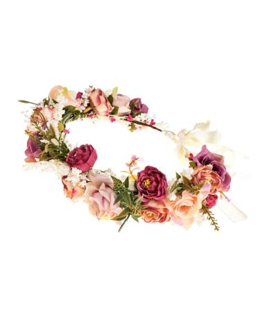 Women Rose Flower Headband Floral Crown Garland Halo Wedding Festivals Photo Props (Multicolor)