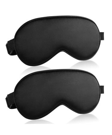 Eye Mask for Sleeping, Adjustable Strap Silk Sleep Blindfold, Eyeshades for Women and Men, Black 2 Pcs