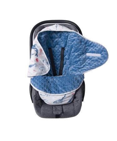 Swaddle Blanket for Stroller Ultra Thick Baby Blanket with Hat 90 x 90 cm Newborn Baby Bunting Bag for Stroller Seat Liners Baby Carrier High Chair Shopping Cart Lounger Canopy (Grey Stars) Blue Whale 6-12 Months