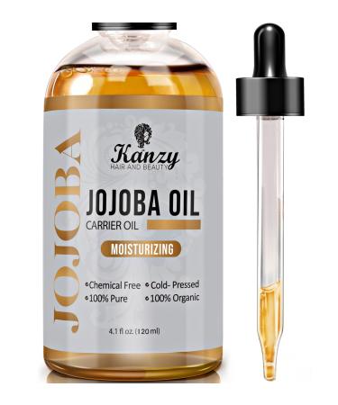 Kanzy Jojoba Oil Organic Cold Pressed 100% Pure 120ml Unrefined Hexane Free Carrier Oil for Hair Nails Body Skin & Face Body Oil 120 ml (Pack of 1)