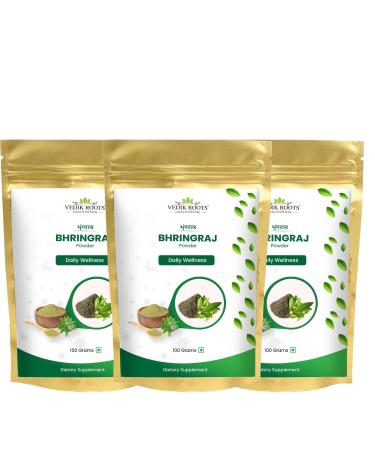 VedikRoots Bhringraj Powder - The Ayurvedic Solution For Stronger Hair And Healthier Scalp Natural And Pure 100Gm (Pack of 3)