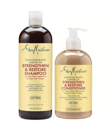 Shea Moisture Strengthen, Grow & Restore Shampoo and Conditioner Set, Jamaican Black Castor Oil Combination Pack, 16 oz Shampoo & 13 oz. Conditioner