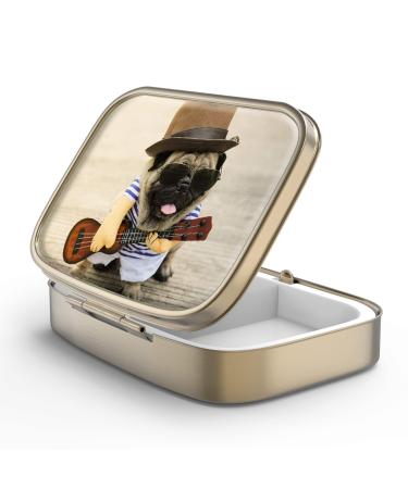 Pill can box with mirror retro 2 compartment Small Pillendose bronze rectangular pill box or vitamins fish oil nutritional supplements pills contain 1 piece F-9-Cute Dog