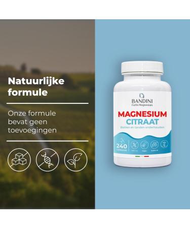 Bandini Magnesium Citrate 1480 mg of which 440 mg elemental magnesium 240 capsules 4 months Supplement for energy metabolism muscles fatigue and exhaustion electrolyte balance - Buy Online on GoSupps.com