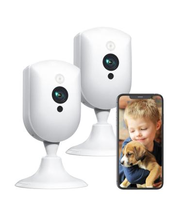 Smart Indoor Cameras, 1080p Pet /Dog/Puppy/Cat Camera with 24/7 HD Video, Night Vision, Sound/Motion Detection, Two Way Talk, Plug in 2.4Ghz WiFi Cam for Home Security /Baby Monitor, Works with Alexa, White-2 Pack