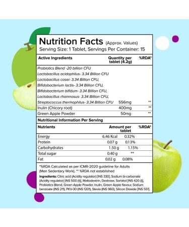 PL'IX - THE PLANT FIX Happy Tummy Pre+Probiotic 15 Effervescent Tablets For Good Gut Digestion Metabolism With 20 Billion CFUs Vital Probiotic Strains Pack of 1 (Green Apple) - Buy Online on GoSupps.com