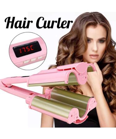 Ceramic Big Wave Hair Curlers - Digital Display 3 Tubes Hair Waver Iron for Quick Styles (Pink) - International Shipping Available - Buy Online on GoSupps.com