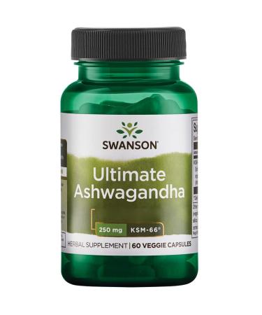 Swanson Ultimate Ashwagandha (Ashwagandha KSM-66 Extract) 250mg 60 Vegan Vegetarian Soy Free Gluten Free Non-GMO