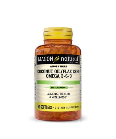Mason Natural Whole Herb Coconut Oil/Flaxseed Omega 3-6-9 60 Softgels