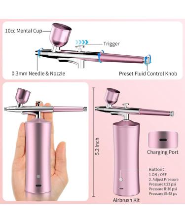 Besuso Airbrush Kit 30PSI Cordless Rechargeable High-Pressure Non-Clogging Air BrushGun for Nail Art Painting Pink Easy Install - Buy Online on GoSupps.com