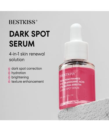 Bestkiss Dark Spot Remover for Face: Dark Spot Corrector Serum - 10% Niacinamide 5% Tranexamic Acid 2% Alpha-Arbutin Ceramides Hyaluronic Acid Centella Asiatica - Fragrance Cruelty Free Vegan 30mL Pink - Buy Online on GoSupps.com