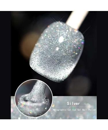 Buy Silver Laser Glitter Gel Nail Polish - Holographic Cat Eye & Reflective Soak Off Gel | International Shipping - Buy Online on GoSupps.com