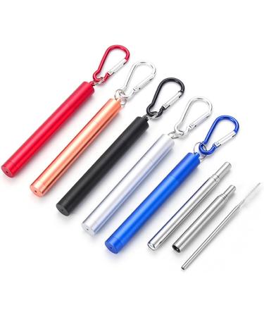 304 Stainless Steel Telescopic Straw with Three Sections and Aluminum Alloy Storage Sleeve Colorful Outdoor Portable Travel Gift the black one - Buy Online on GoSupps.com