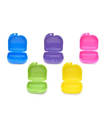 Retainer Case 5pcs Durable Large Retainer Cases with Ventilation Holes For Orthodontic Retainer Invisalign Mouth Guard and Denture Storage. Tight Snap Lock Color May Varies