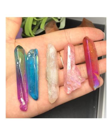 5 Pack Natural Crystal Points Rainbow Titanium Treated Quartz Rods Natural Quartz Crystal Minerals s