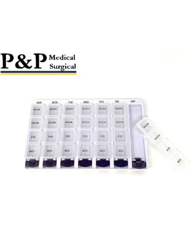 Weekly AM/PM Pill Box Organizer | Portable Travel Medication Case | 7-Day 4-Times-A-Day Removable Compartments | P&P MEDICAL SURGICAL - Buy Online on GoSupps.com