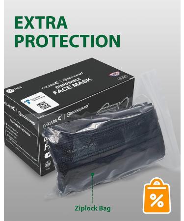 FriCARE Made in USA 4-ply Black Disposable Face Mask - Pack of 50 | ASTM Level 3 Performance Proven | ECOGUARD Technology | Third-Party Lab Tested - Buy Online on GoSupps.com
