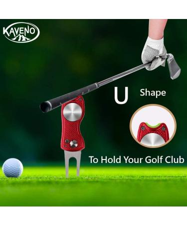Kaveno Golf Divot Repair Tool - Foldable Stainless Steel Switchblade with Detachable Ball Marker - Red Fish Design - 2 Sets - Buy Online on GoSupps.com