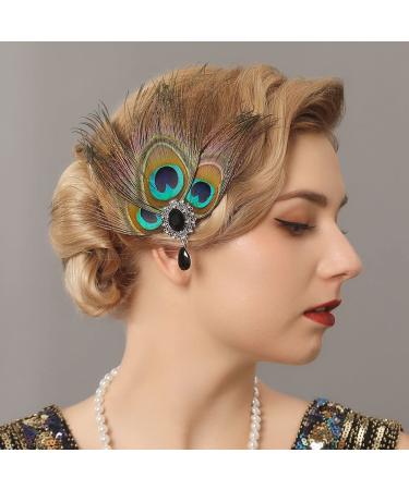 Gortin 1920s Flapper Hair Clip Great Gatsby Peacock Feather Headpiece Crystal Feather Wedding Hair Pin Rhiestone Head Band Roaring 20s Prom Party Hair Accessories for Women - Buy Online on GoSupps.com