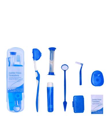 Boxed Portable Orthodontic Care Kit Orthodontic Toothbrush Kit for Braces for Orthodontic Patient Travel Oral Care Kit Dental Travel Kit Interdental Brush Dental Wax Dental Floss (8 Pcs/Pack)-Blue