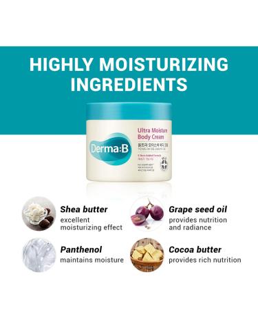 Derma B Ultra Moisture Body Cream with Olive Oil & Allantoin - 48 Hours Hydration 14.54 Fl Oz (430 ml) - Best Moisturizer for Dry Skin - Buy Online on GoSupps.com