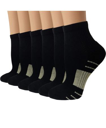 Copper Compression Socks Women and Men 6 Pairs - Circulation Arch Support Plantar Fasciitis Running Ankle Socks Large-X-Large A4 - 6 Black
