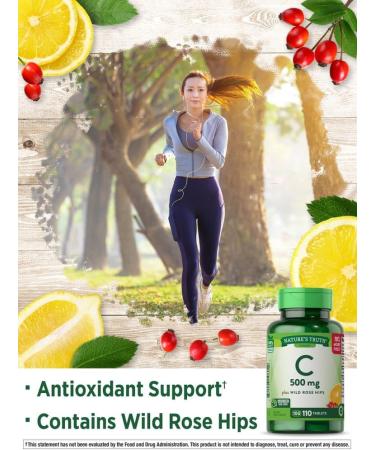 Nature's Truth Vitamin C Plus Wild Rose Hips 500mg - 110 Tablets for Immune Support - Buy Online on GoSupps.com