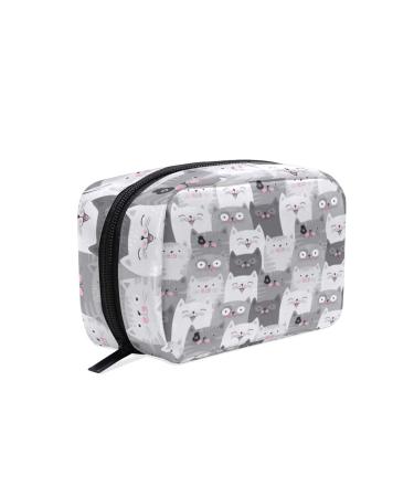 Mnsruu Gray Cat Print Cosmetic Bag Portable Storage Bag Gift for Women Girls