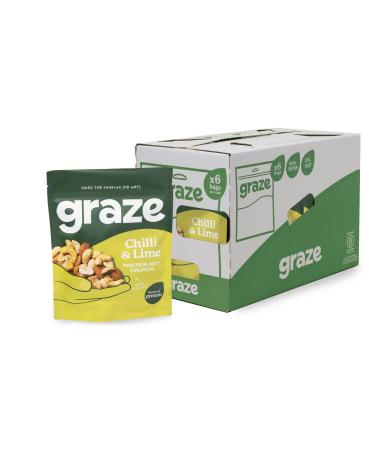 Graze - Protein Range - Healthy Snacks - Chilly & Lime - 100gx6 Bags - Vegan Snacks - Alternative for Crisps Mixed Nuts & Pretzels