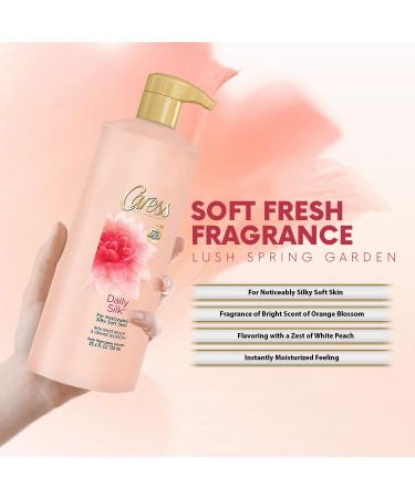 Caress Daily Silk Body Wash 25.4 oz. with Pump - White Peach & Orange Blossom for Silky Soft Skin - Includes Bath Sponge - Buy Online on GoSupps.com