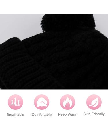 Baby Girls Double Pom Pom Bobble Hat - Toddler Winter Beanie for Kids 1-6Y, Black - Buy Online on GoSupps.com