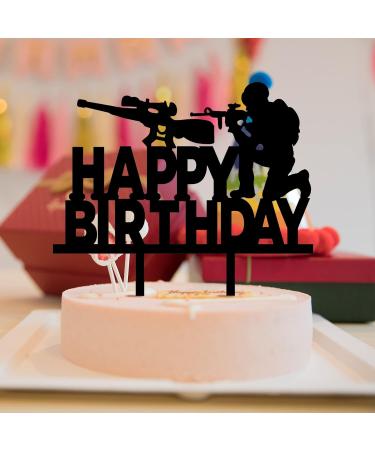 PLIGREAT Happy Birthday Cake Toppers Black Acrylic Cake Toppers Cupcake Toppers Cool Cake Topper for Gamers Soldiers Shooters Boys Mans Birthday Party Cake Decorations Cake Shops Supplies - Buy Online on GoSupps.com