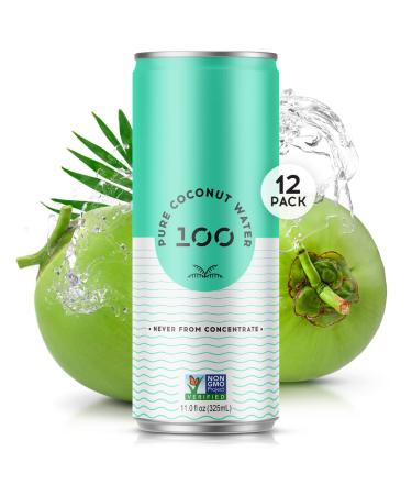 100 Coconuts Pure Coconut-100% Pure Coconut Water - Low Calorie All-Natural Drink with Electrolytes - No Added Sugar or Sweeteners - Non-GMO, 11 fl oz, Pack of 12 (Pure Coconut Water)