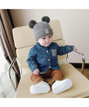 XYIYI Baby Kids Winter Knit Hat with Fur Pom | Infant Toddler Crochet Beanie Cap for 6-24 Months Boys Girls | Grey - Buy Online on GoSupps.com